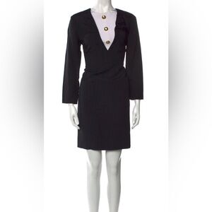 Vintage Adolfo 70s 80s Black Shift Dress with Removable or Adjustable Dickey szL